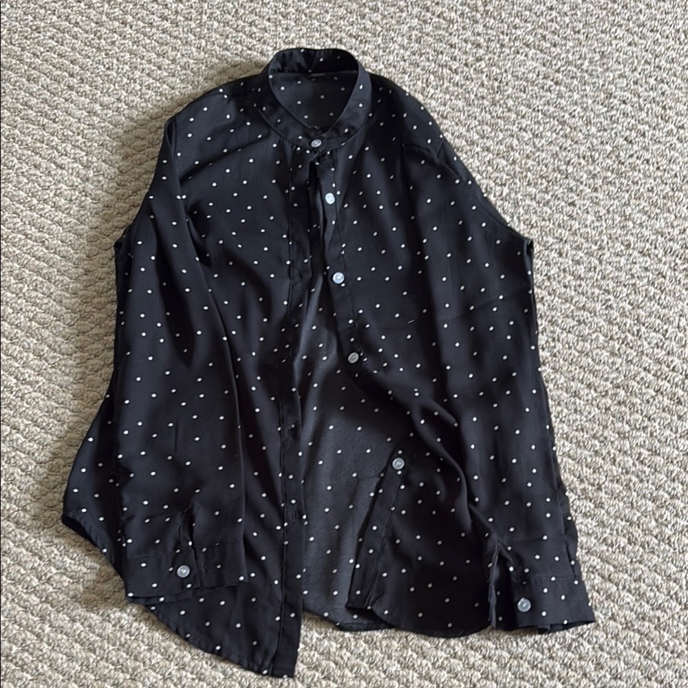 Black Polka Dot Button-Up Shirt